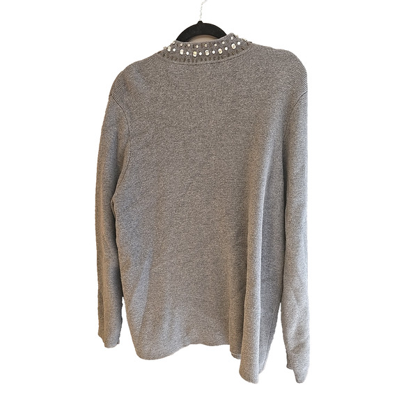 Chico's Gray Full Zip Rhinestone Beaded Placket Cardigan Sweater Womans Size XL - Picture 3 of 7